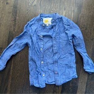 Boden Boys Linen Cotton Blend Blue Long Sleeve Button Down Shirt - size …